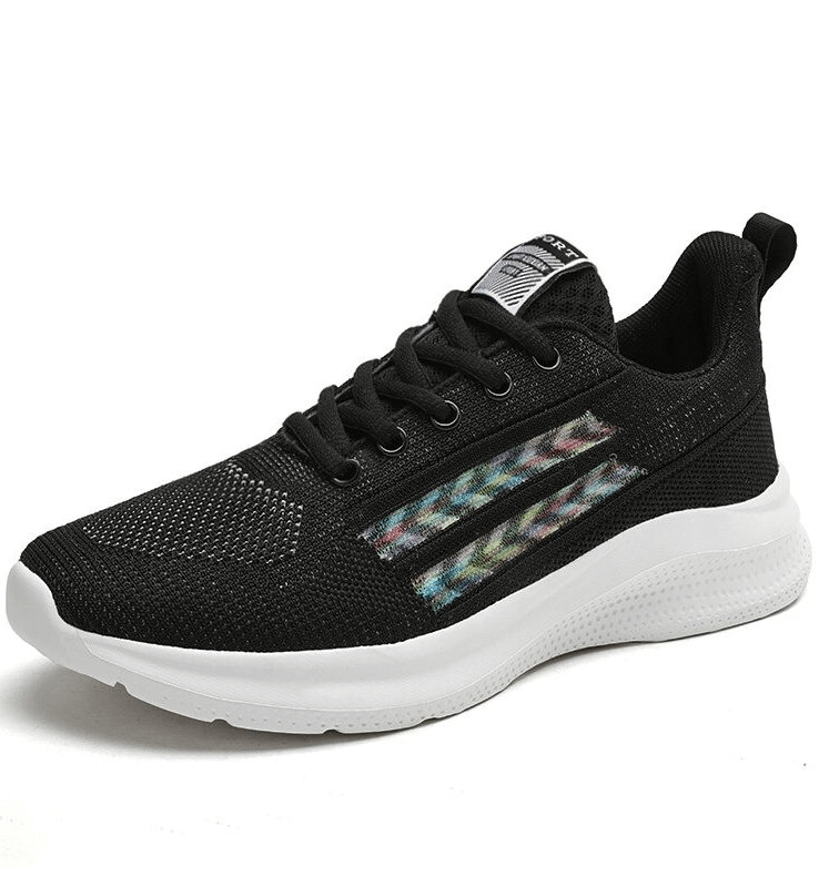 Black breathable sports mesh women's training shoes with EVA outsole and cushioning latex insole. Model SF0212.